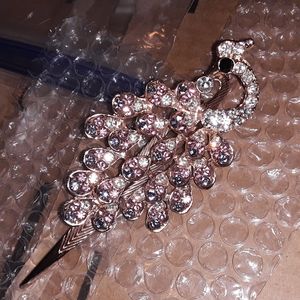 Rose Gold Peacock Rhinestone Hair Clip